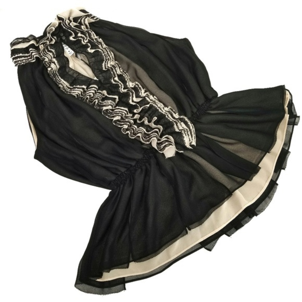 Black Chiffon Ruffle Keyhole Blouse R. Rodriguez - Picture 5 of 7